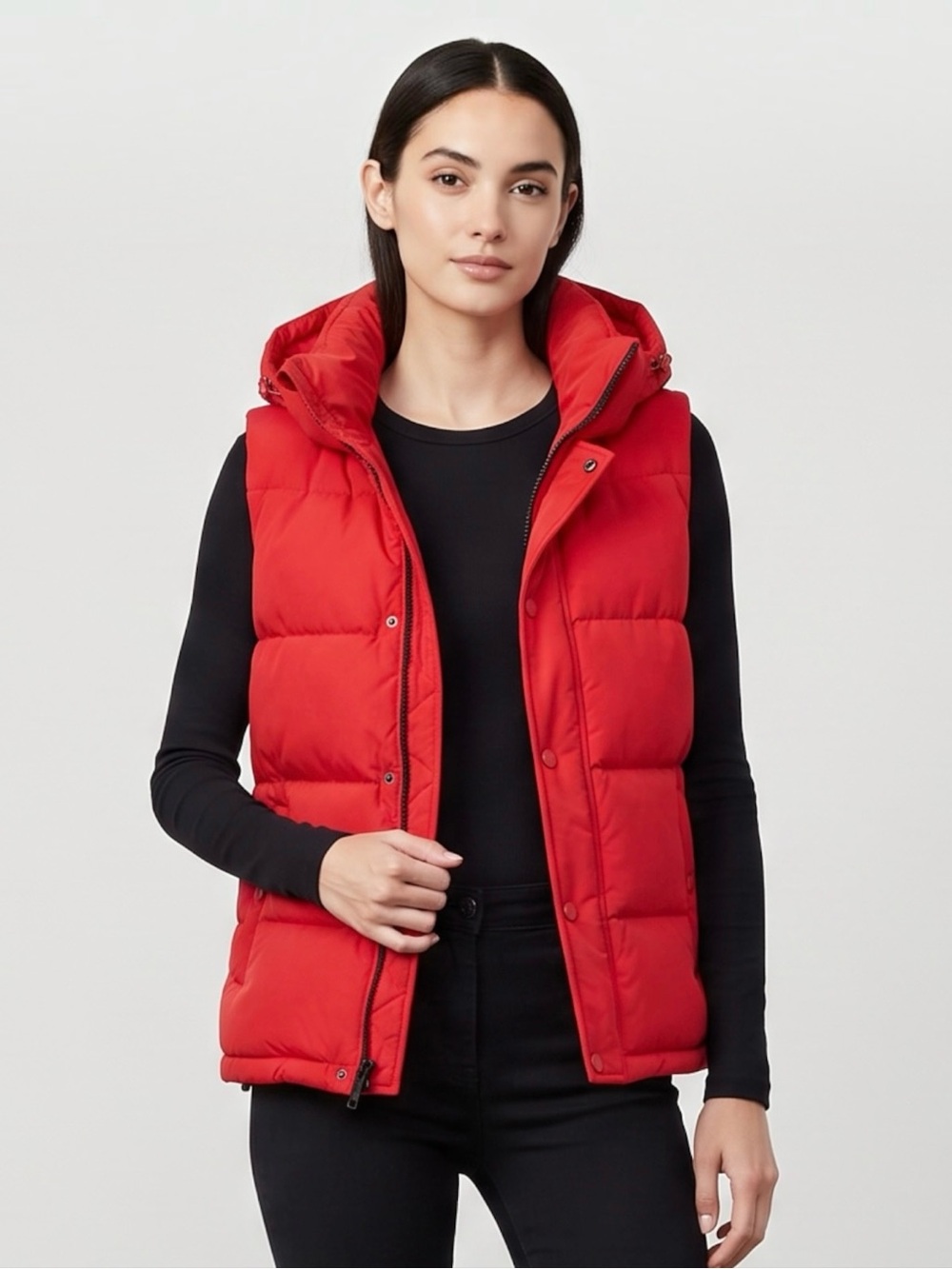 BCBGeneration Bright Red Hooded Puffer Vest Size S Quilted Winter Outdoor Coat